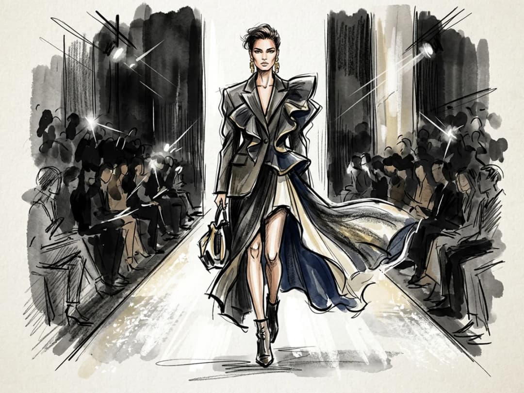 A fashion illustration, the drawing the animation starts from