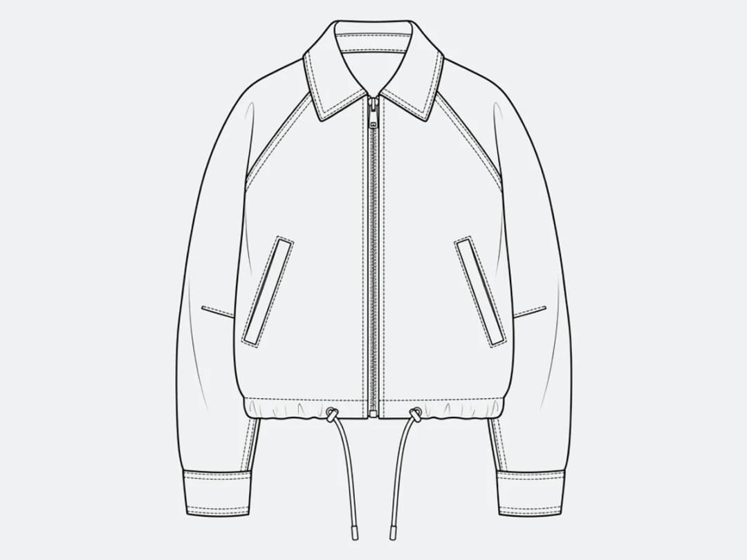The finished flat sketch, ready to be exported and handed to a factory