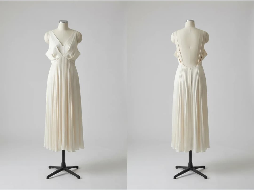 a garment shown front and back, a dress, front and back side by side
