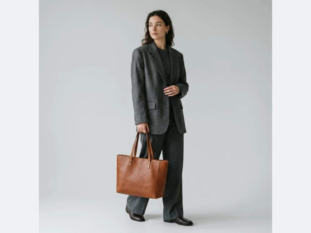 The same photograph extended, the studio, the whole figure and the bag now in frame