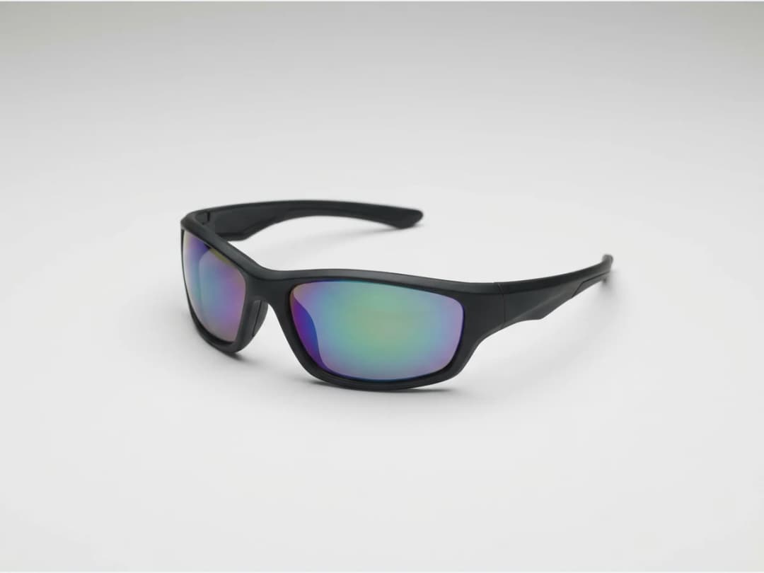 a pair of sunglasses, product shot, sport wrap frames